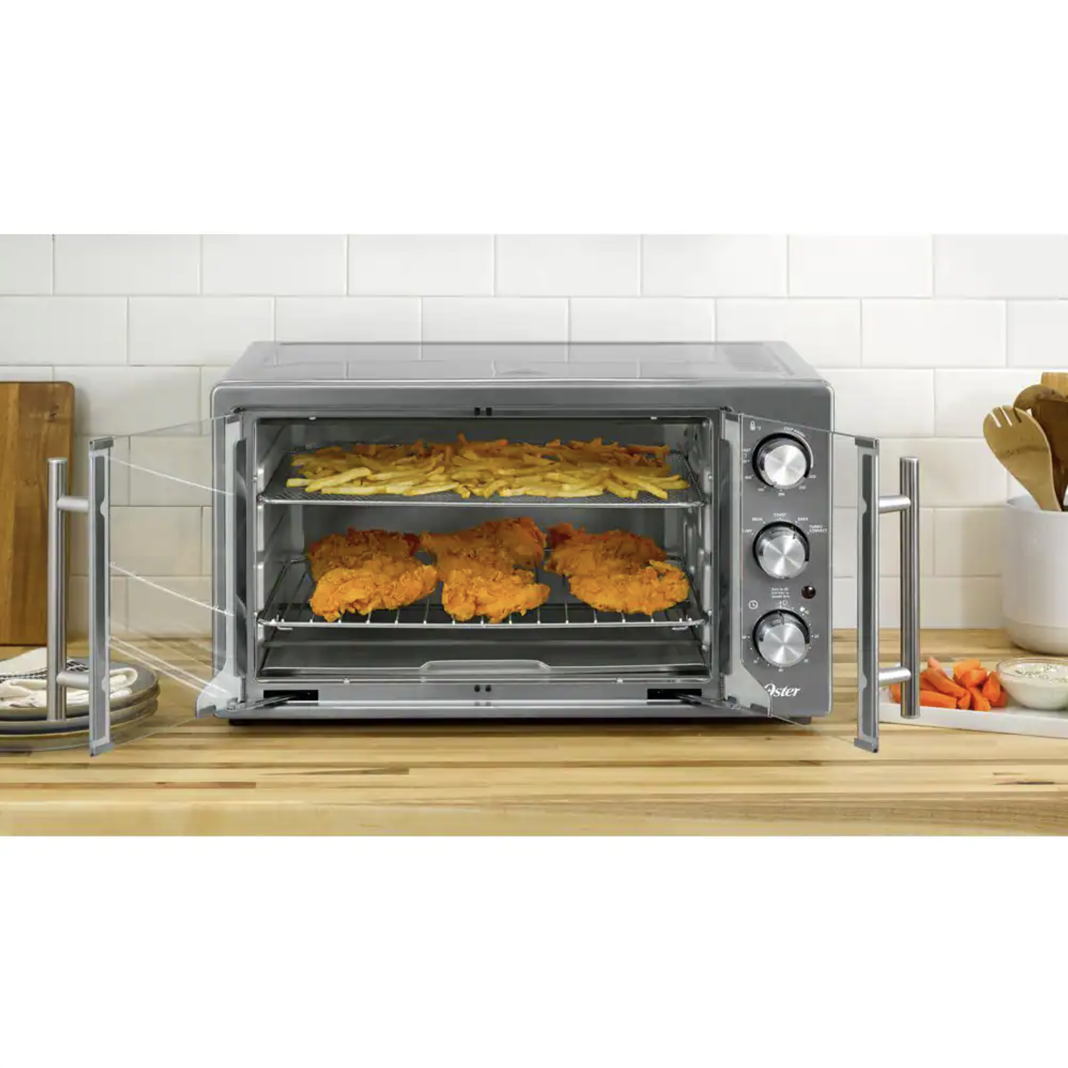 Oster 1700W Dark Stainless Steel Manual French Door Air Fry Oven