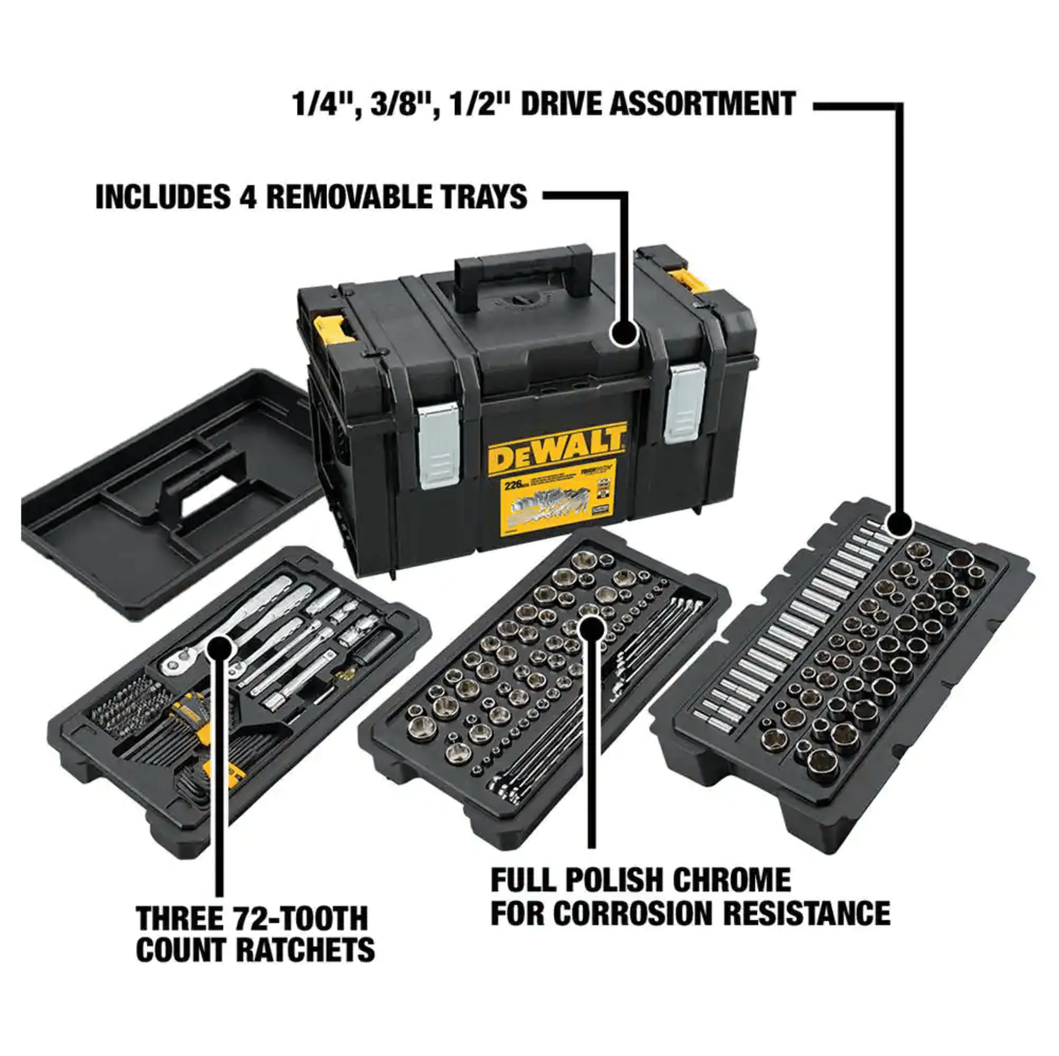 Dewalt Mechanics Tool Set (226-Piece) with TOUGHSYSTEM 22 in. Medium Tool Box. DWMT45226H