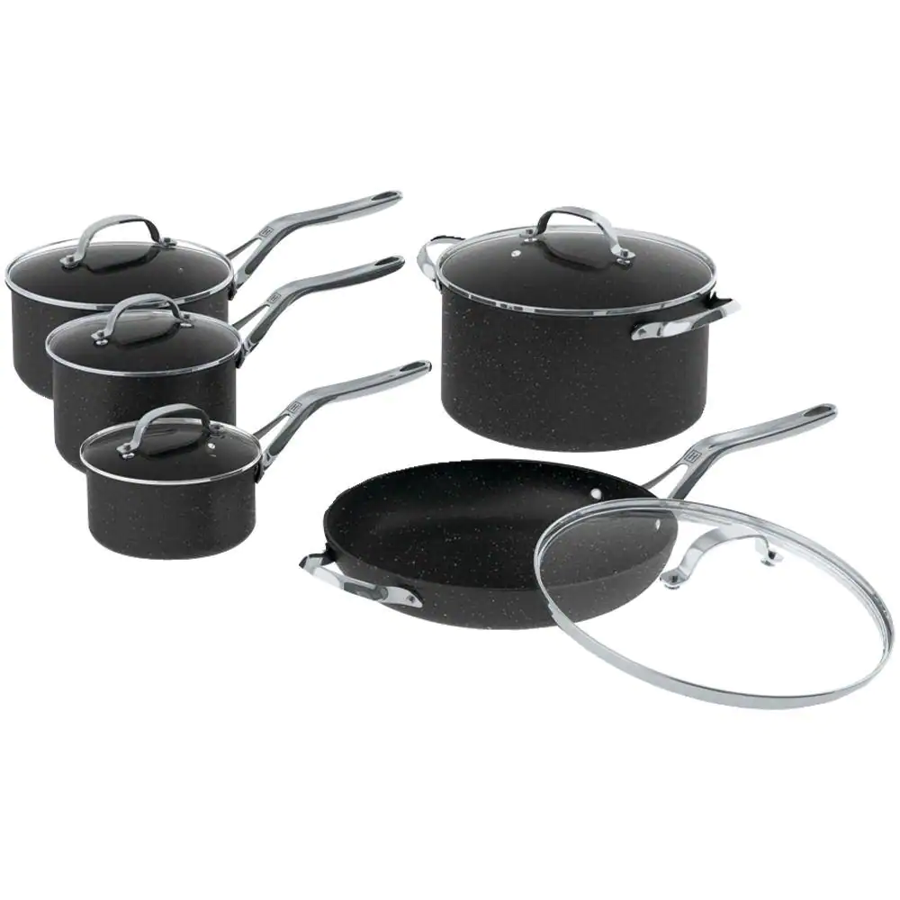Starfrit The Rock 10-Piece Aluminum Nonstick Cookware Set In Black Speckle