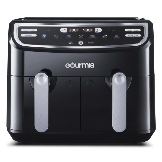 Gourmia 9 Qt 7-in-1 Dual Basket Digital Air Fryer With Smart Finish And Guided Cooking