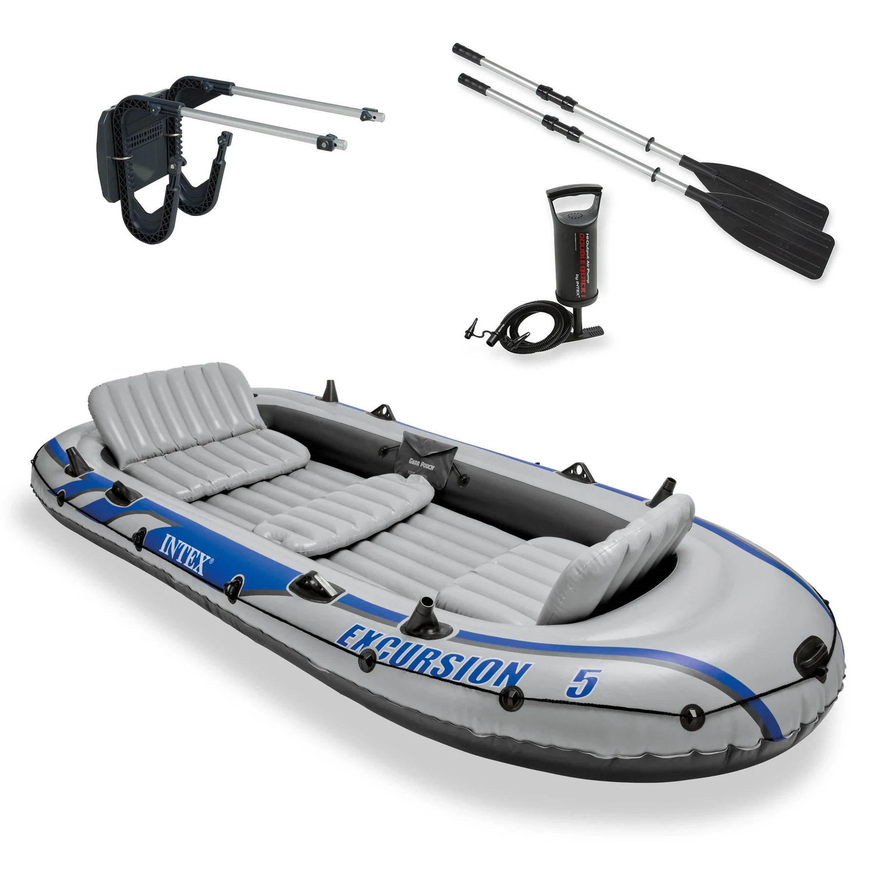 Intex Excursion 5 Inflatable Rafting and Fishing Boat with Oars and Motor Mount