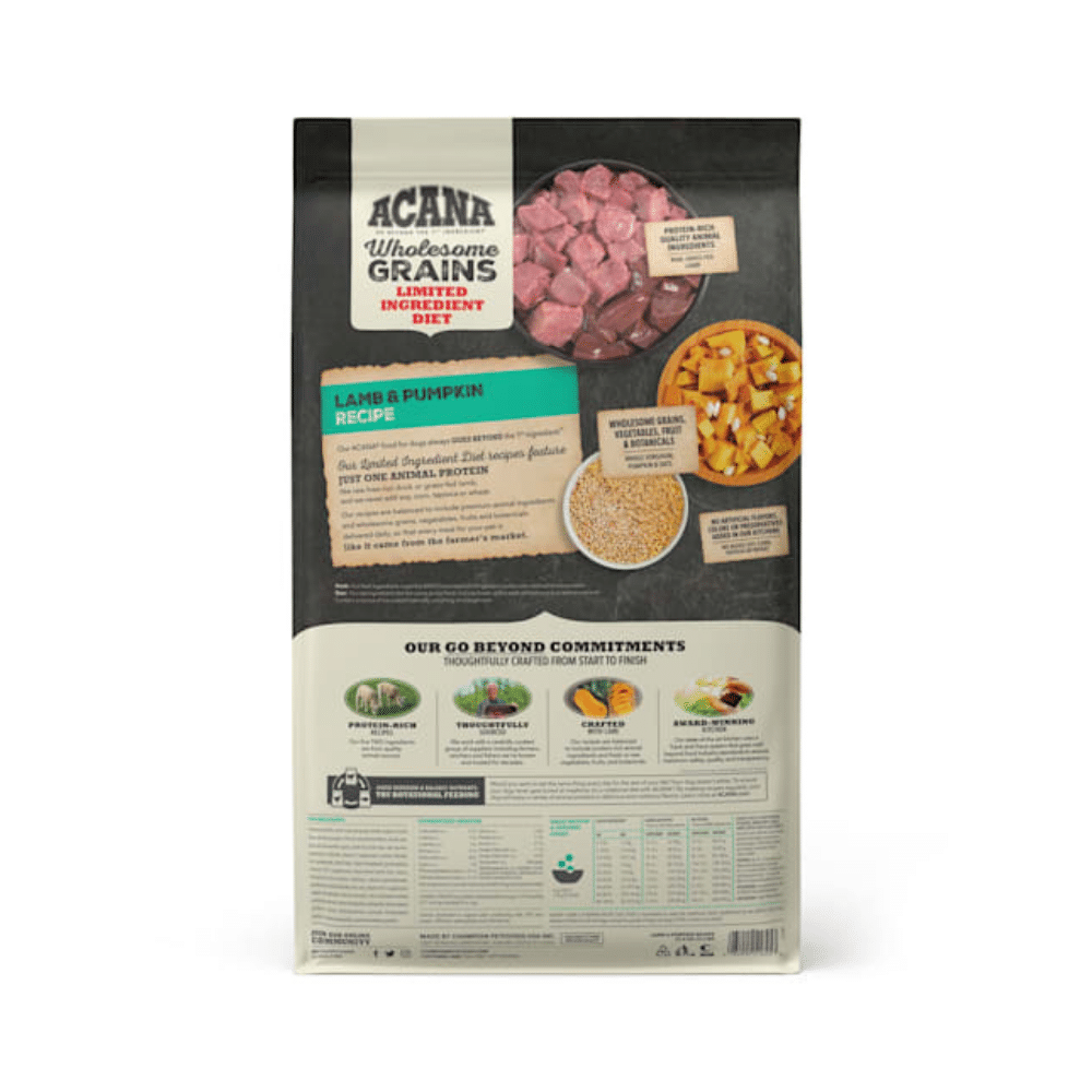 Acana Wholesome Grains Lamb And Pumpkin Recipe Dry Dog Food. 22.5 Lbs
