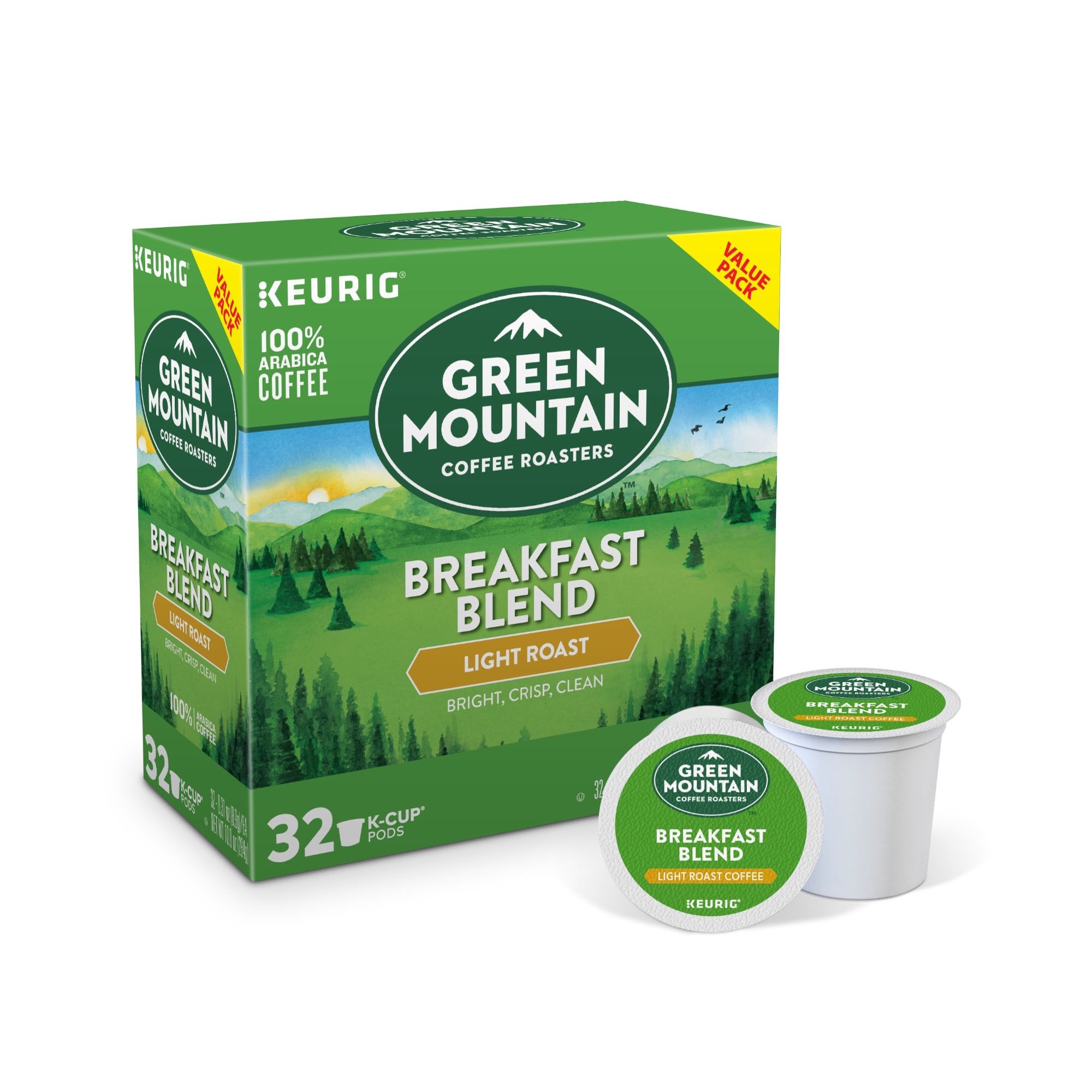 Green Mountain Coffee Breakfast Blend K-Cup Pods. Light Roast. 32 Count