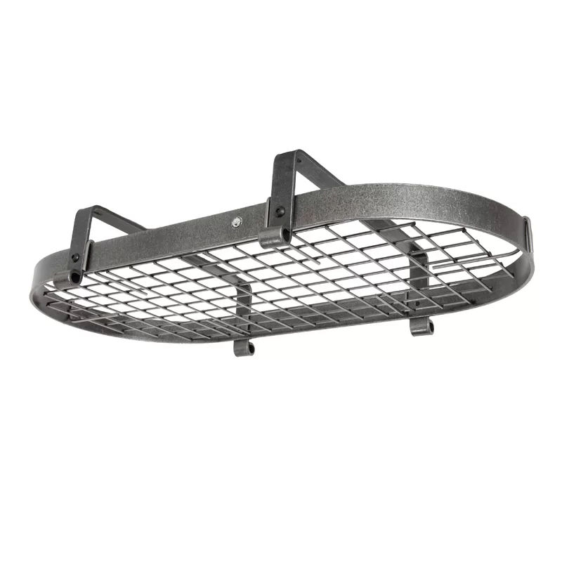 Enclume Premier Handcrafted Low Ceiling Oval Pot Rack. Hammered Steel