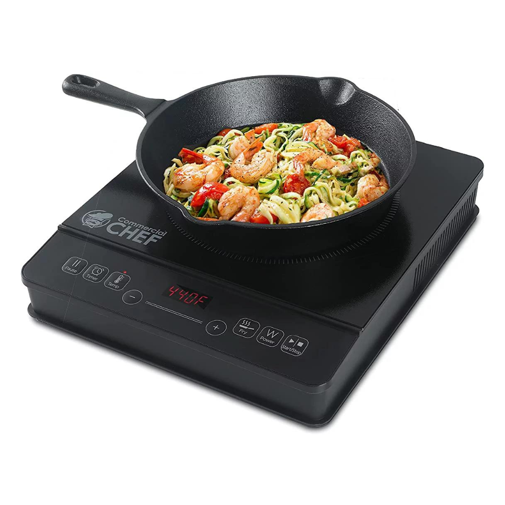 Commercial Chef 1800 Watts Portable Induction Cooker 3-Hour Timer. LED Display