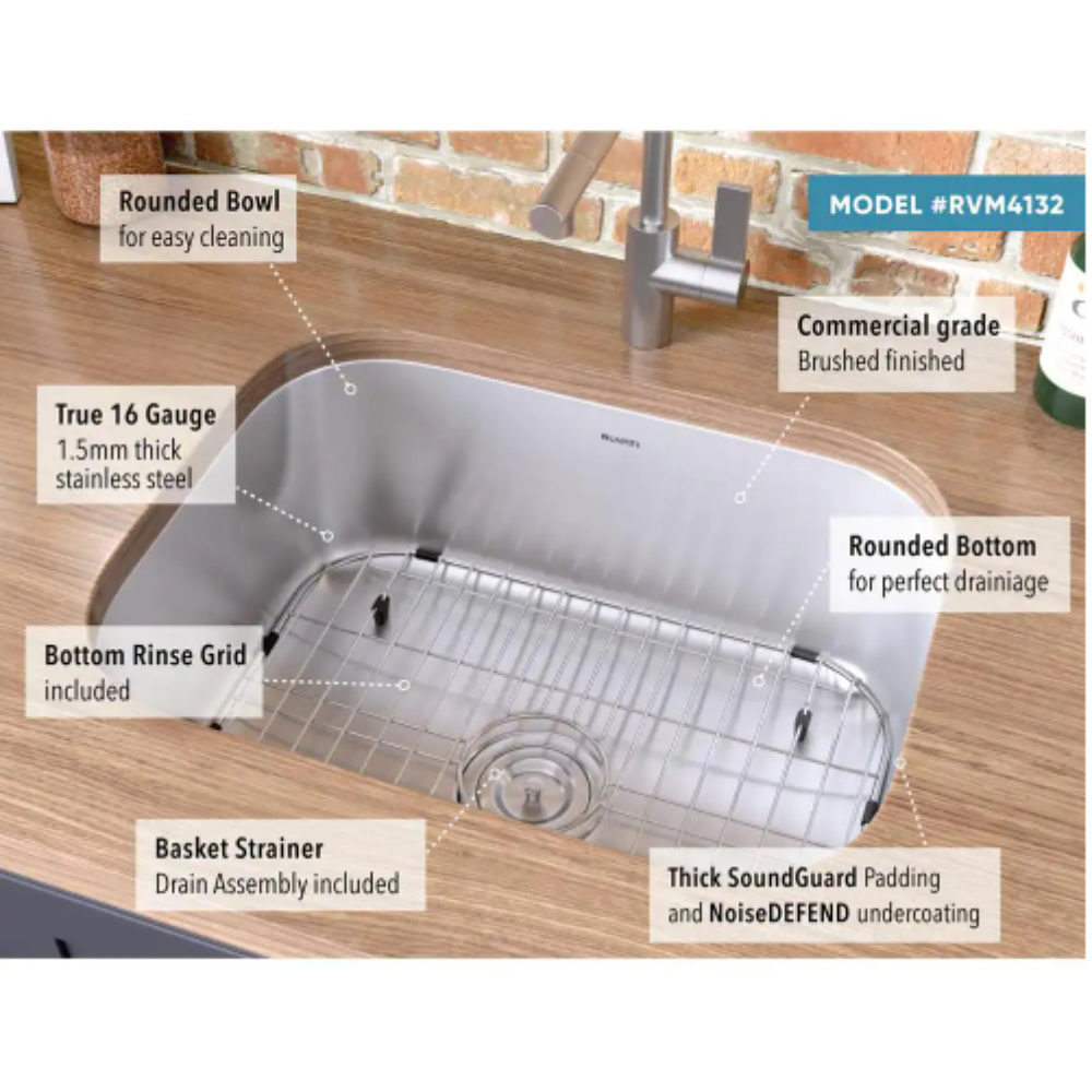 Ruvati 24 in. Single Bowl Undermount 16-Gauge Stainless Steel Kitchen Sink