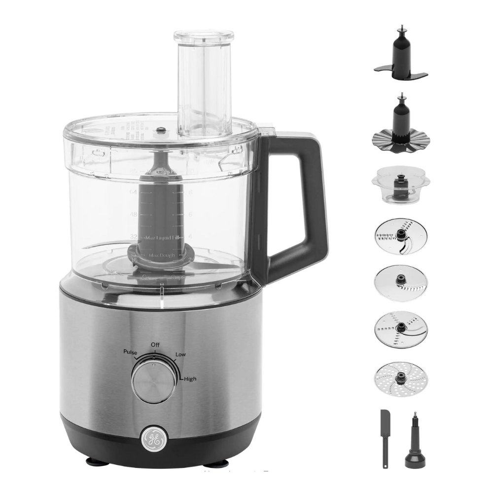 GE 12-Cup Stainless Steel Food Processor with 3 Variable Speeds