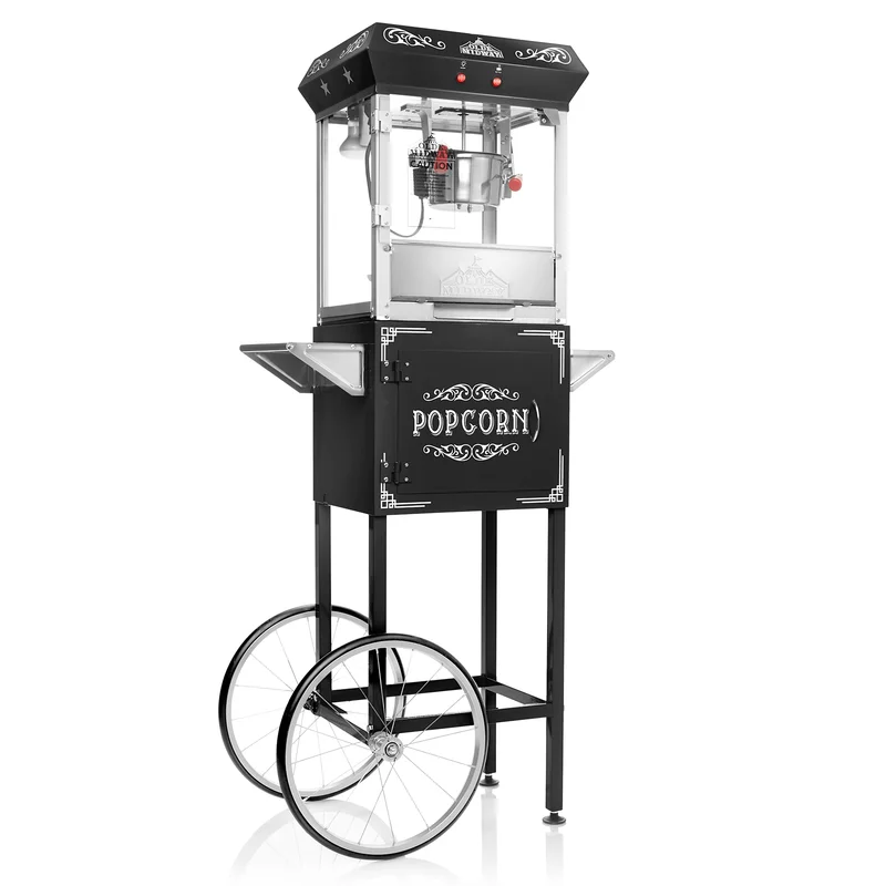 Olde Midway 6 oz. Kettle Popcorn Machine With Cart. Black