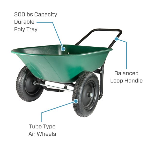 Garden Star Dual Wheel. Poly Tray Yard Rover Wheelbarrow. Green