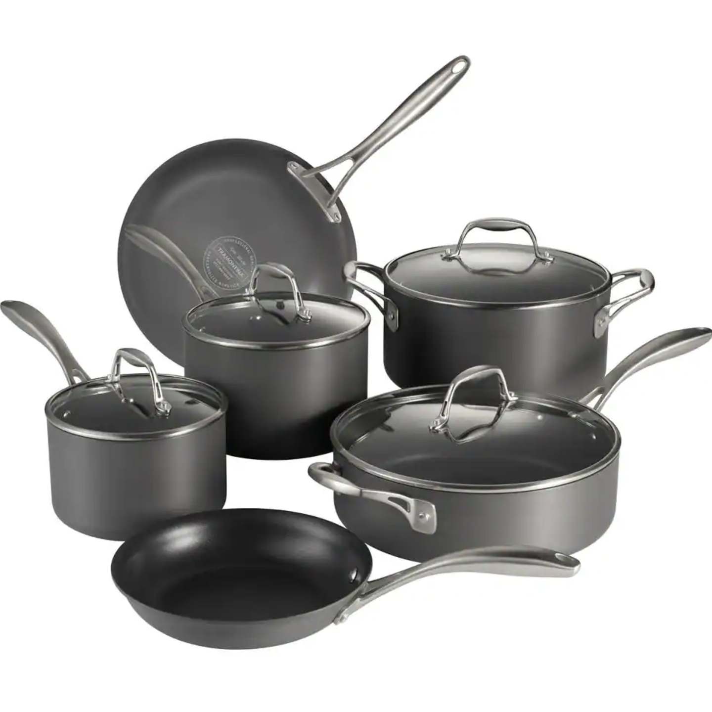 Tramontina 10-Piece Hard Anodized Cookware Set. Gray