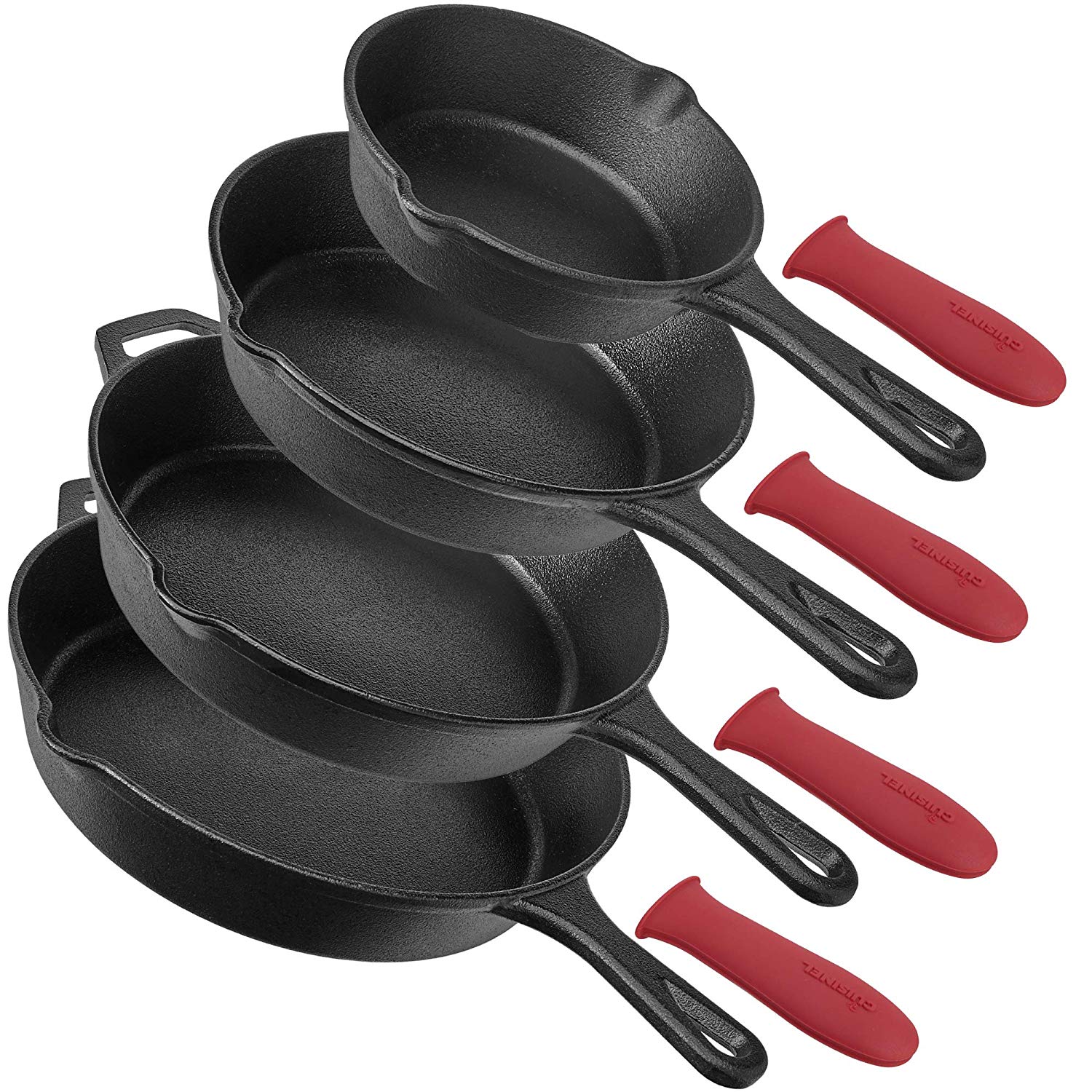 Cuisinel Pre-Seasoned Cast Iron Skillet 4-Piece Complete Chef Set (6-Inch 8-Inch 10-Inch 12-Inch) Oven Safe Cookware