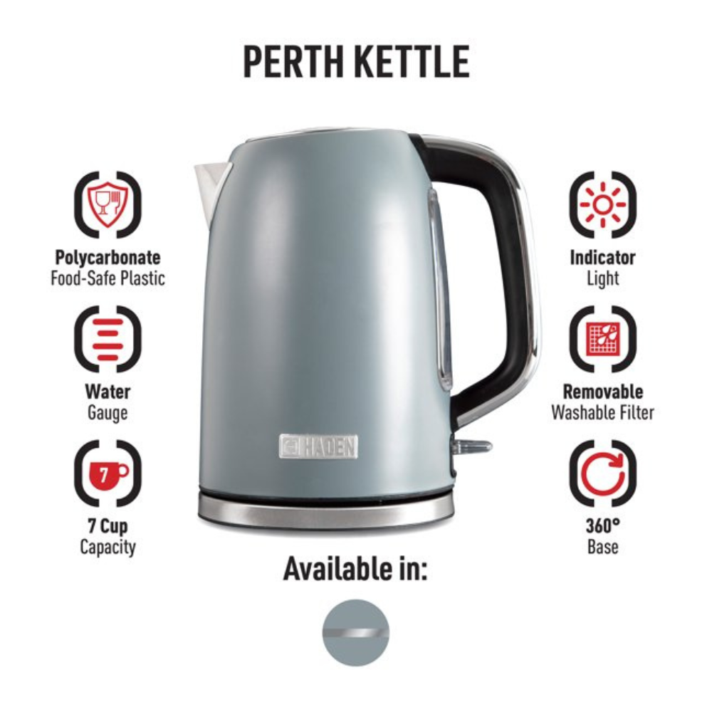Haden Perth 1.7 Liter Stainless Steel Electric Kettle With Auto Shut-Off. Gray