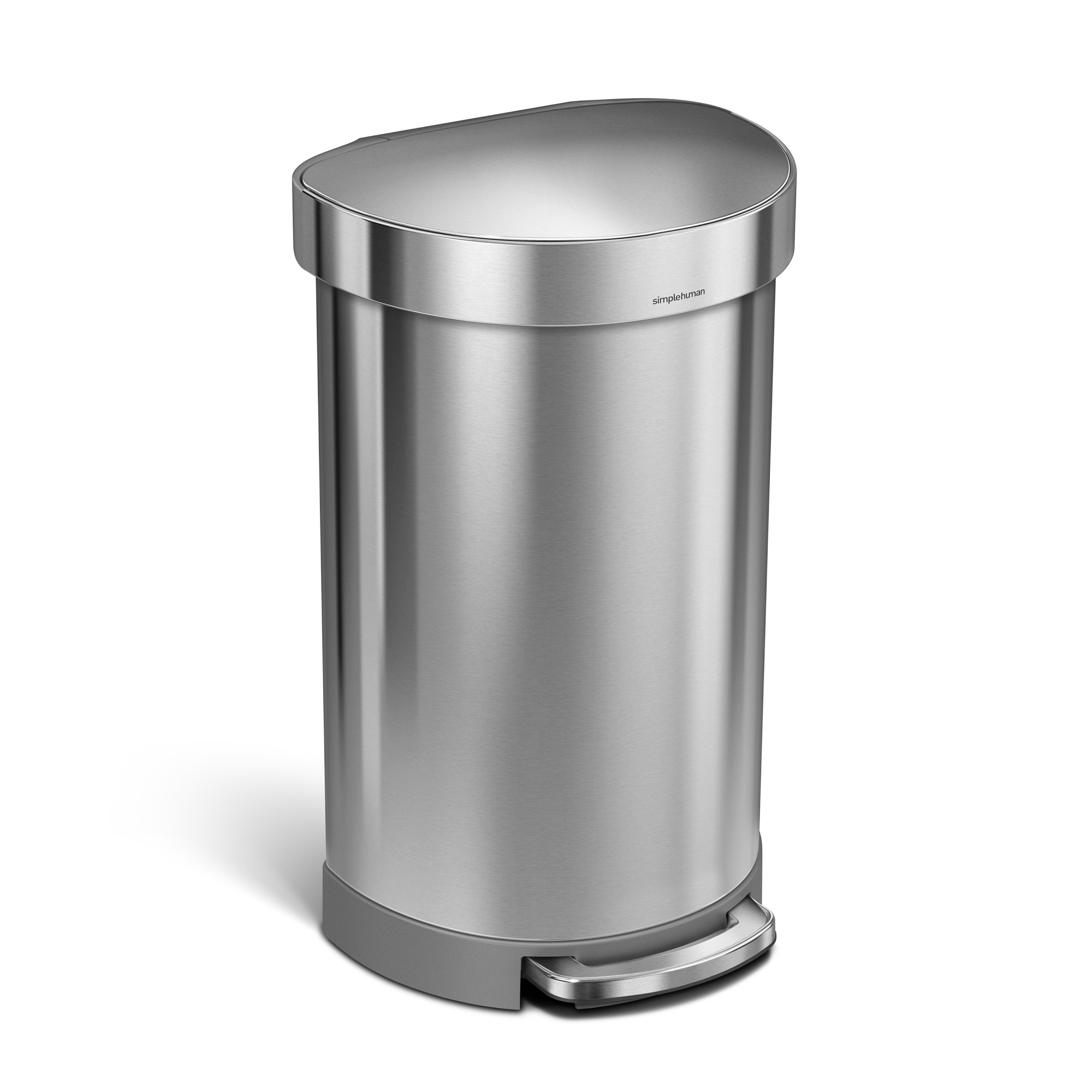 Simplehuman 45 Liter Semi-Round Kitchen Step Trash Can. Brushed Stainless Steel