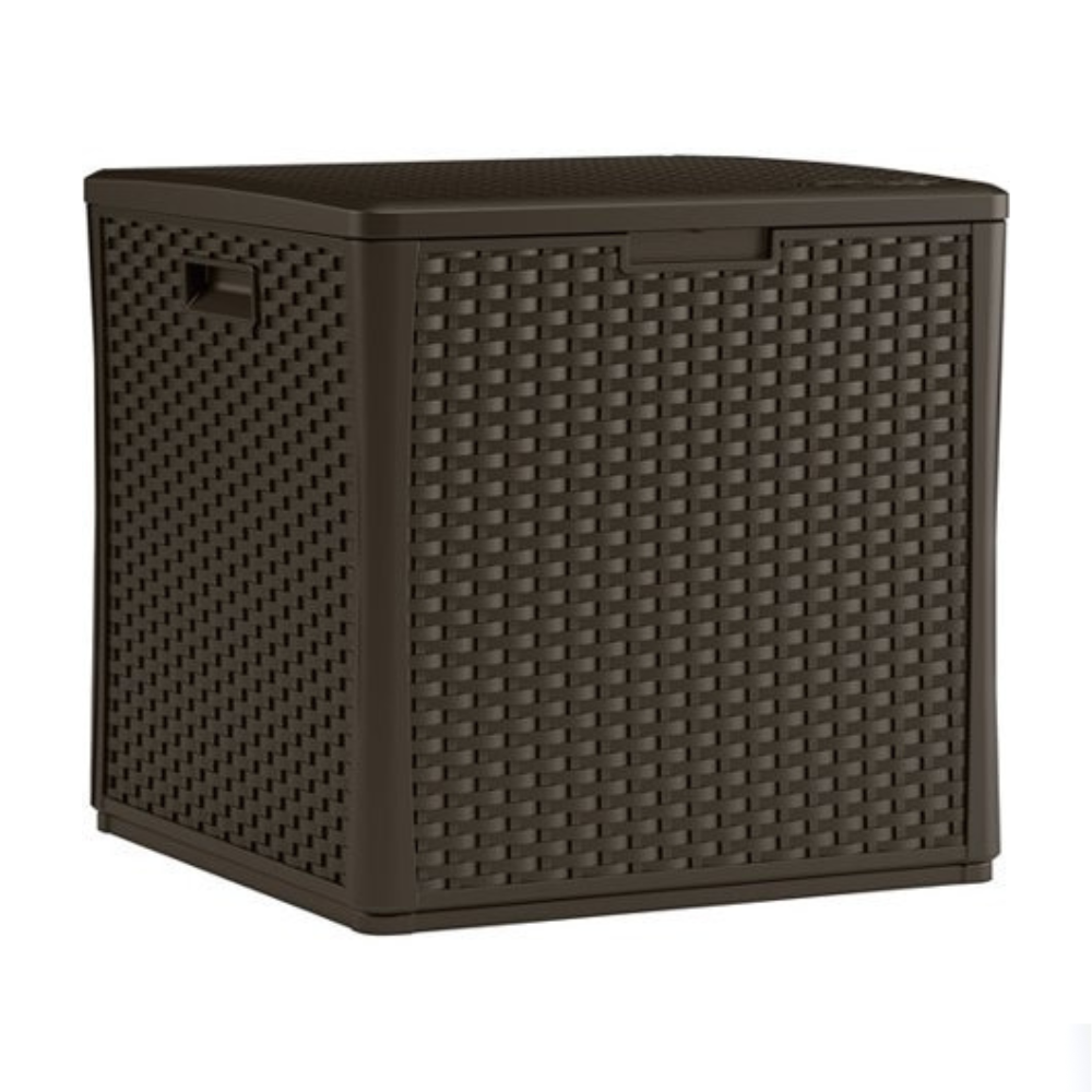 Suncast 60 Gallon Java Resin Wicker Storage Cube Deck Box