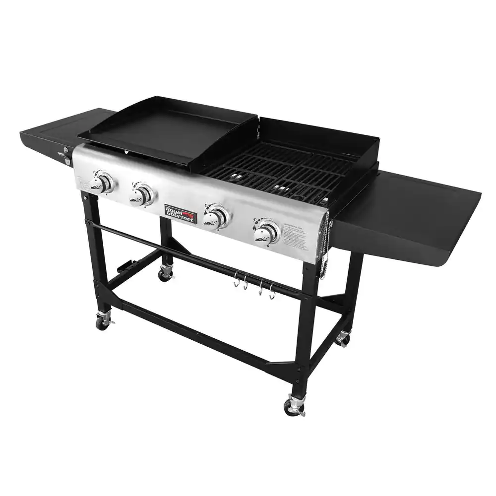 Royal Gourmet 4-Burners Portable Propane Gas Grill And Griddle Combo Grills In Black With Side Tables