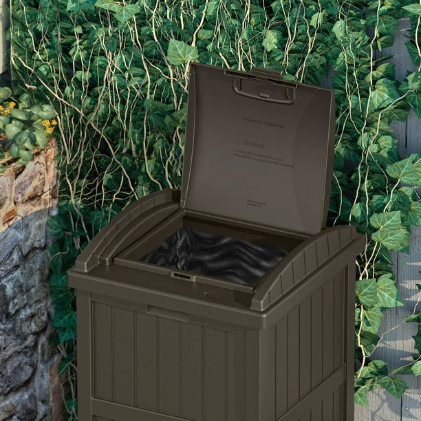 Suncast GH1732J Trashcan Hideaway Outdoor Garbage Waste Bin. Java. 33 Gallon