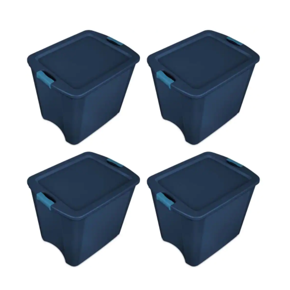 Sterilite 26 Gal. Latch and Carry Storage Tote in True Blue (4-Pack)