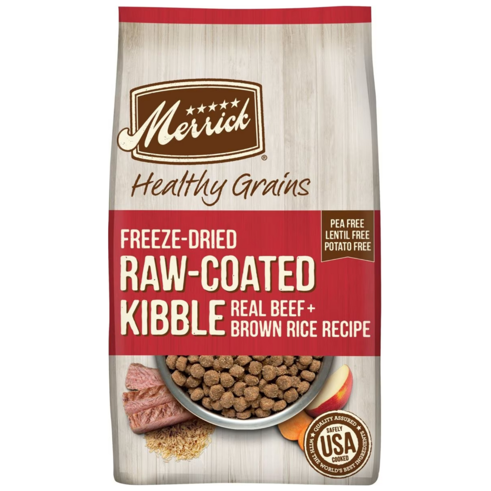 Merrick Healthy Grains Raw-Coated Kibble Real Beef + Brown Rice. 10-lb Bag