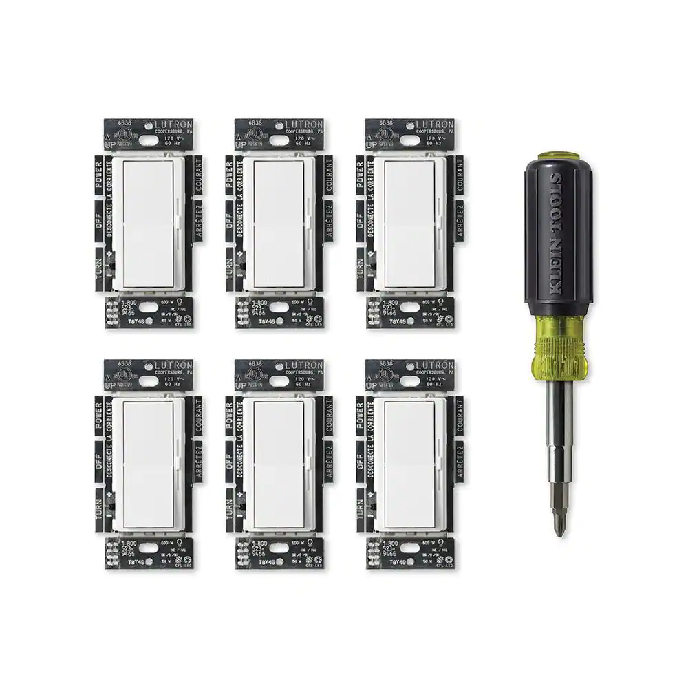 Lutron Diva LED+ Dimmer Switch for Dimmable LEDs. White (6-Pack). Klein 11-in-1 Multi Bit Screwdriver and Nut Driver