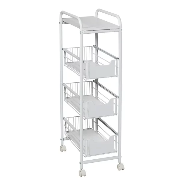 Honey-Can-Do 4-Tier Slim Rolling Cart With Drawers. White
