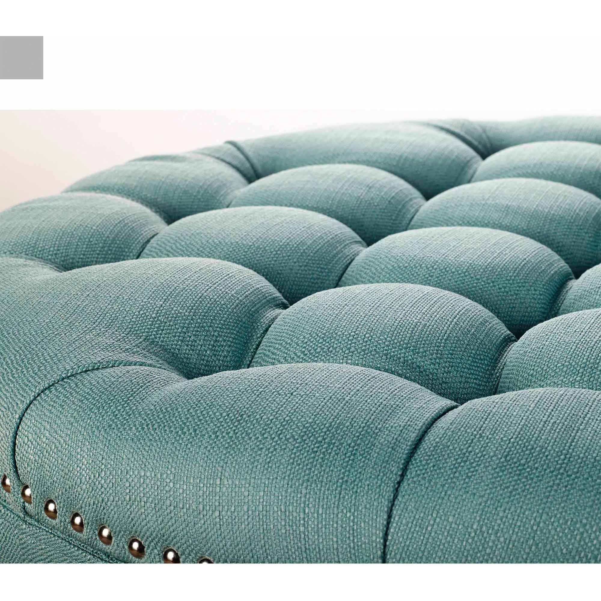 Better Homes and Gardens Round Tufted Storage Ottoman with Nailheads. Teal