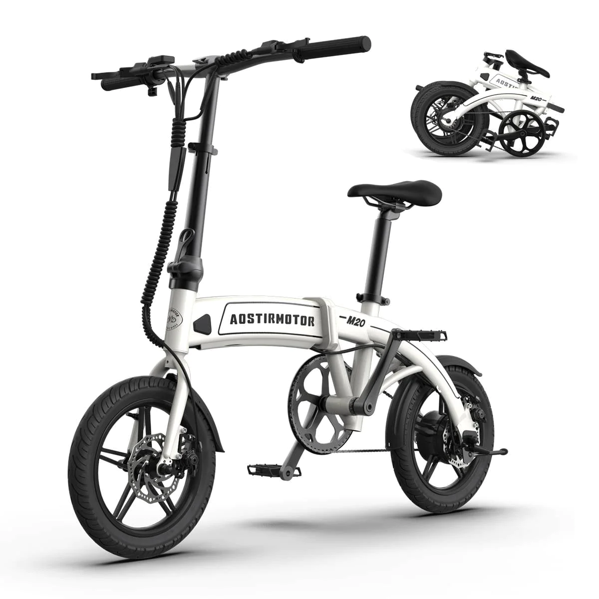 Aostirmotor 14 Electric Bike.350W 7.5Ah/36V E Bike. Lightweight Folding Electric Bicycles for Adult(White)