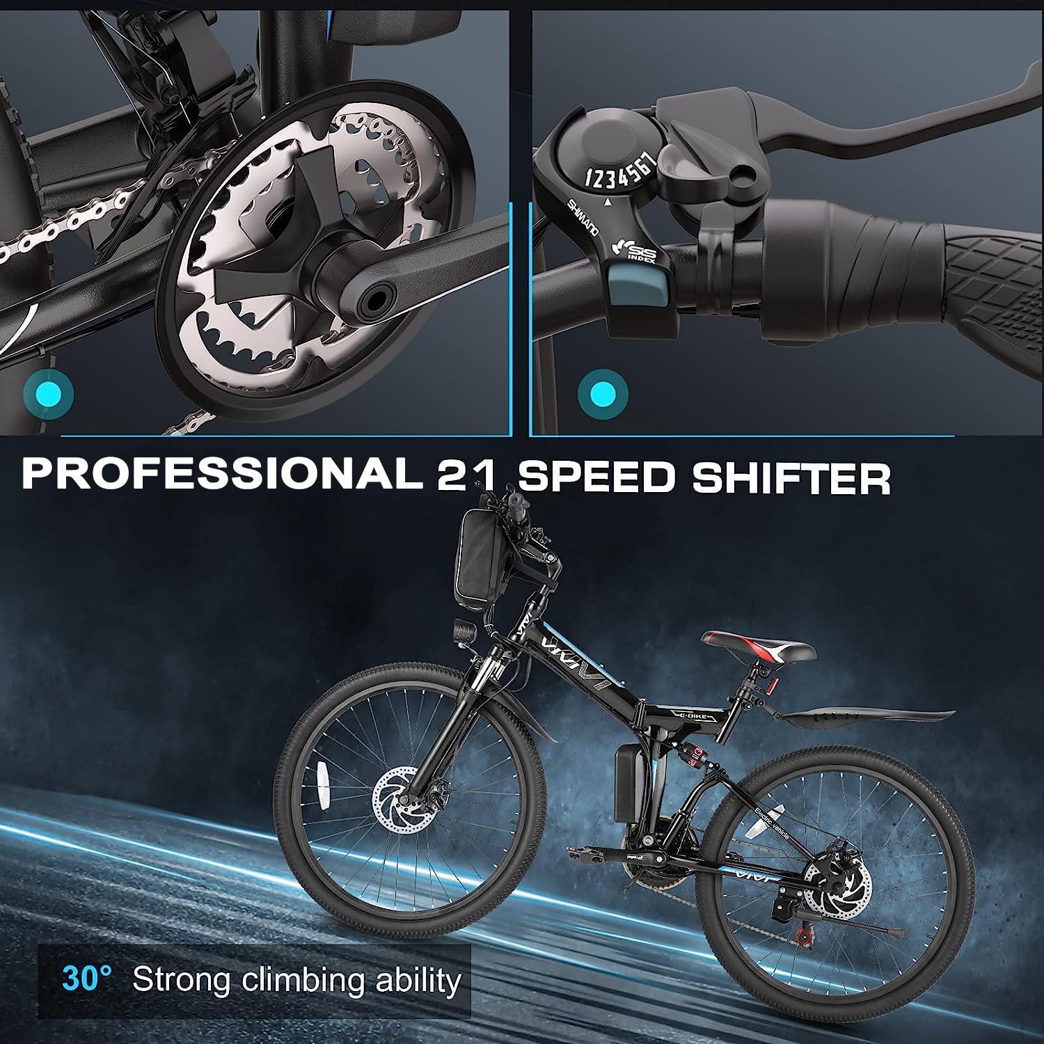 Vivi Electric Bike Foldable 500W Electric Mountain Bike 26'' Ebike 20MPH Electric Bikes for Adults with 48V Removable Battery. Up to 50 Miles. 21 Speed