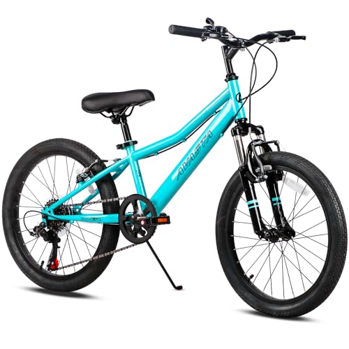 AVASTA 20'' Big Kids Mountain Bike for Age 6 7 8 9 10 11 12 Years Old Boys Girls Teen with Suspension Fork Front & Rear Dual Hand Brakes 6 Speeds Drivetrain. Cyan