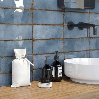 Santa Fe Blue 3.93 in. x 11.96 in. Polished Ceramic Wall Tile
