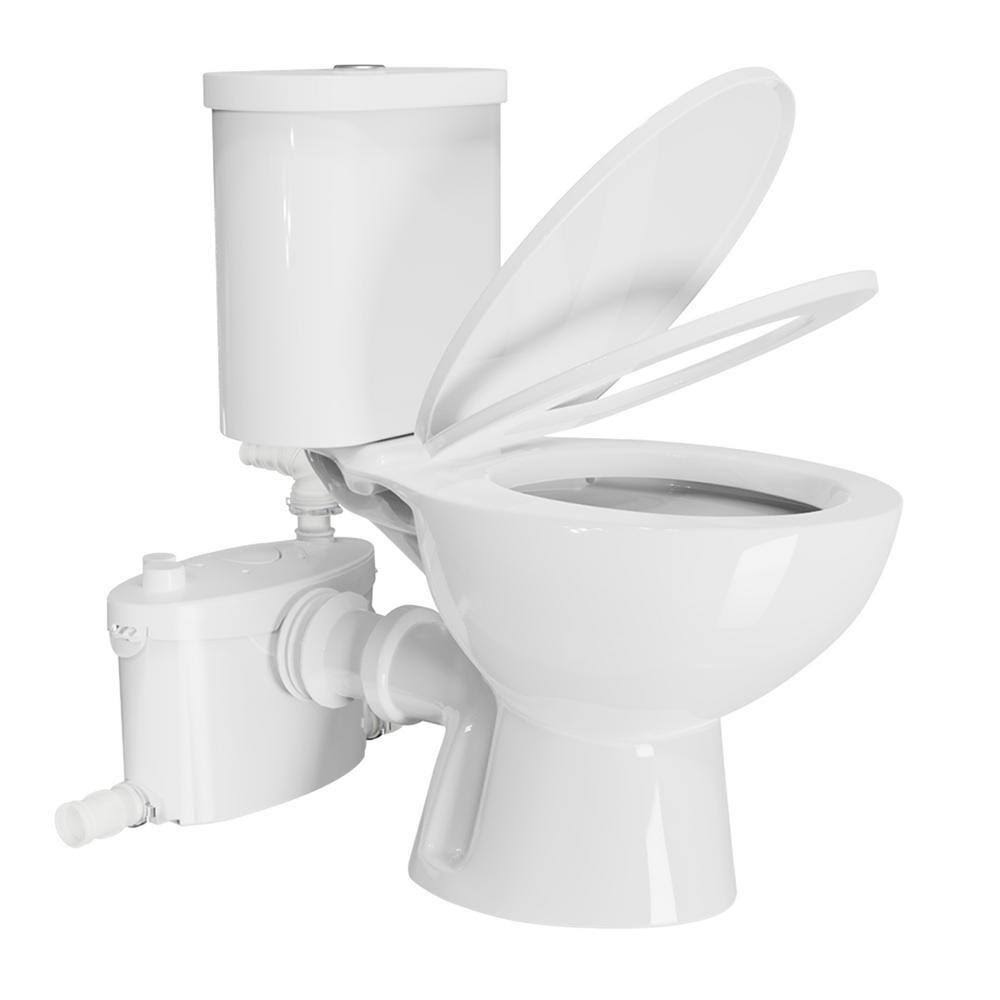 Simple Project Rear Outlet Macerating 2-Piece 1.0/1.6 GPF Dual Flush Round Toilet, with 0.8 HP Macerating Pump in White
