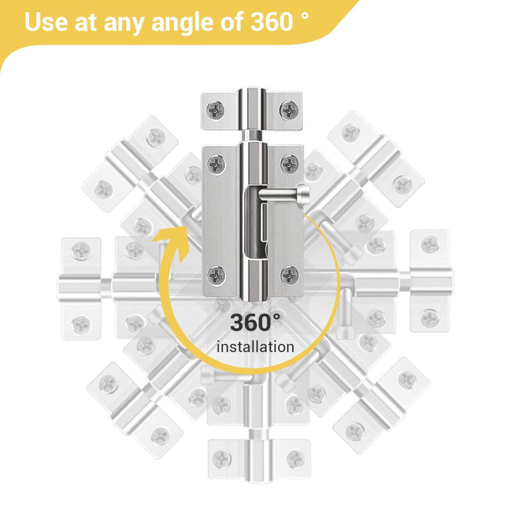 HELEMAN Door Security Slide Latch Lock with 12 Screws 2 Pack Keyless Entry Thickened Heavy Duty Steel Sliding Easy to Install Gate, Silver