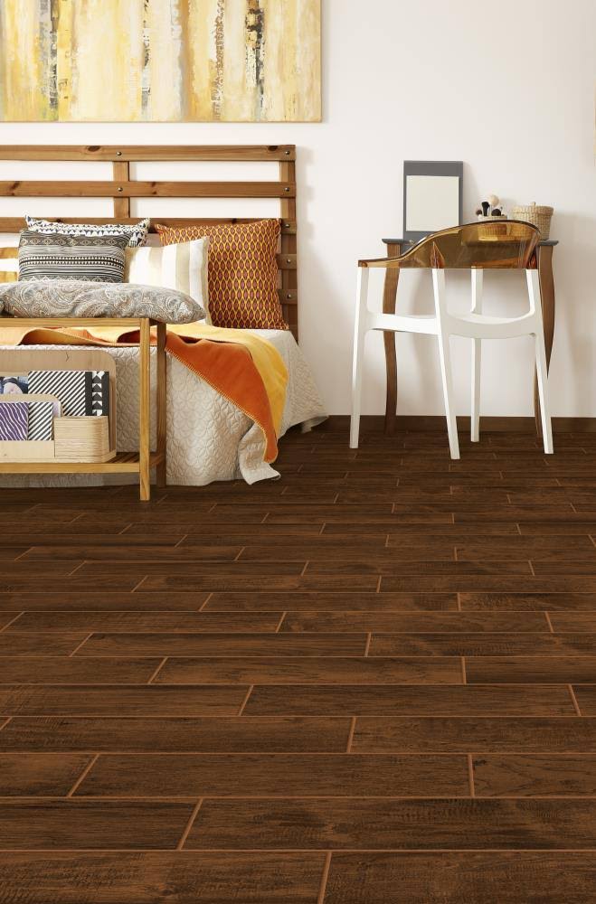True Porcelain Co. Farmhouse Chestnut 6-in x 24-in Matte Porcelain Wood Look Floor Tile | 1101350
