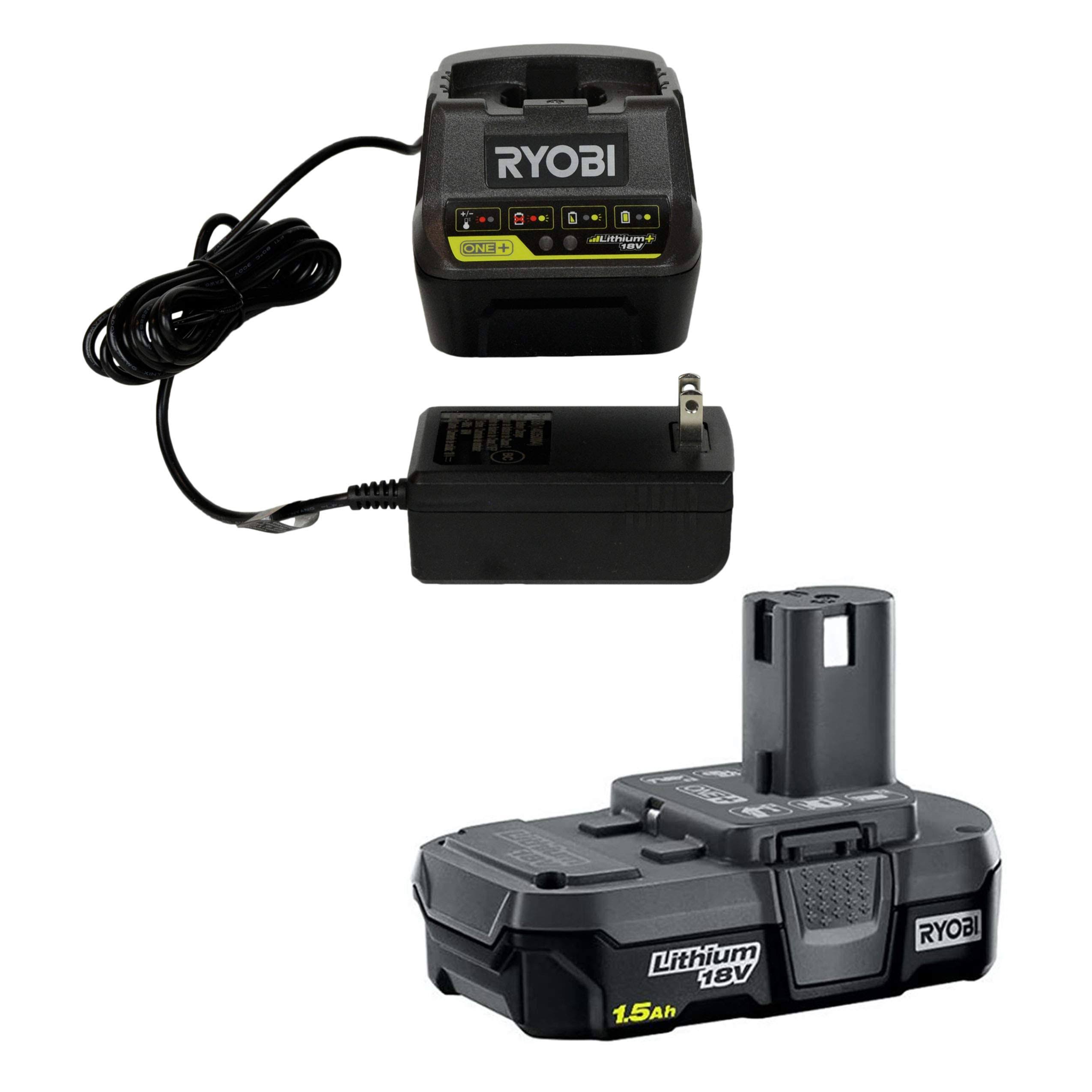 Ryobi P118b 18V Battery Charger and Ryobi P189 18V 1.5 Ah Battery Combo Pack