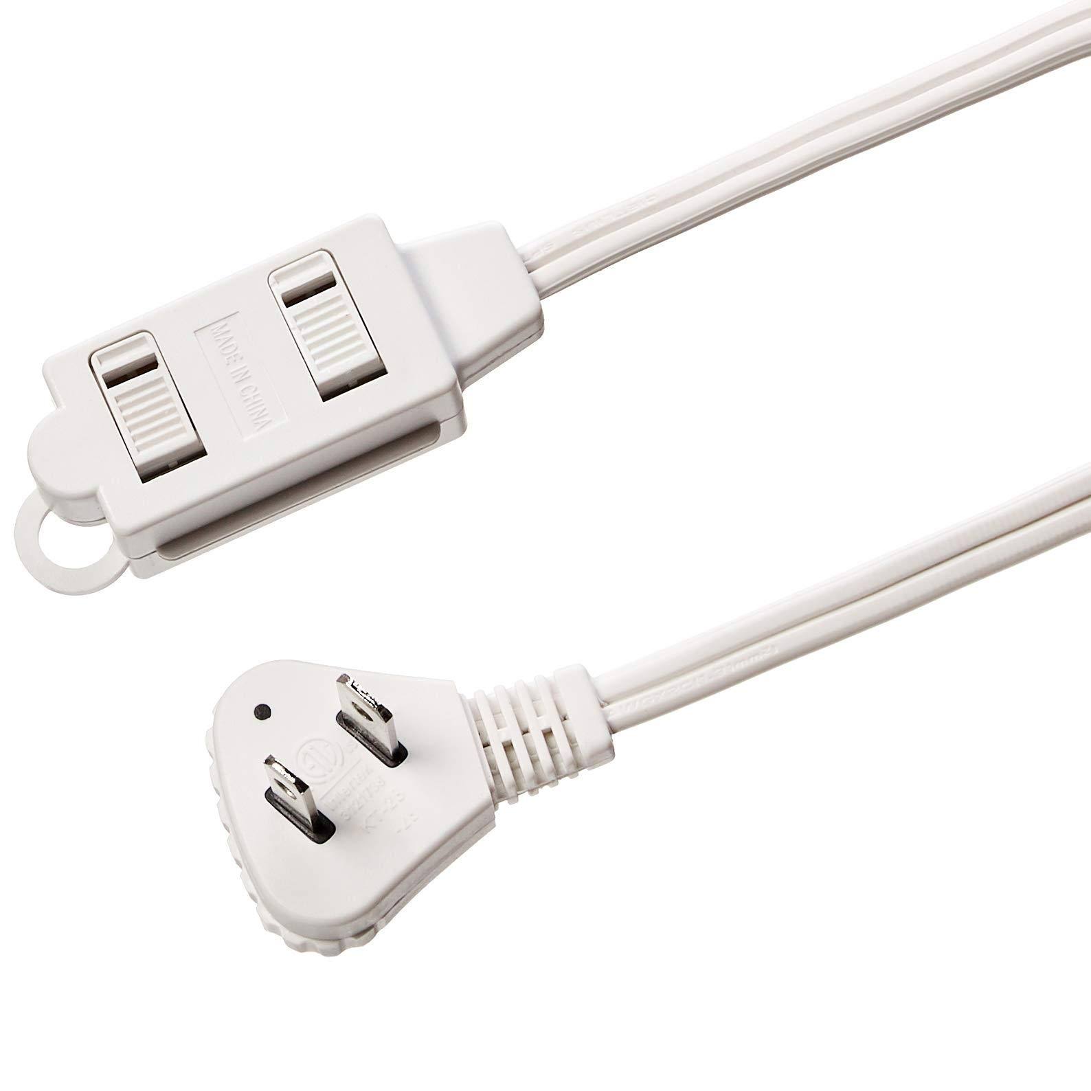 Amazon Basics 3-Foot 2-Prong Indoor Extension Cord Power Strip- Flat Plug- 13 Amps, 1625 Watts, 125 VAC- 2-Pack, White