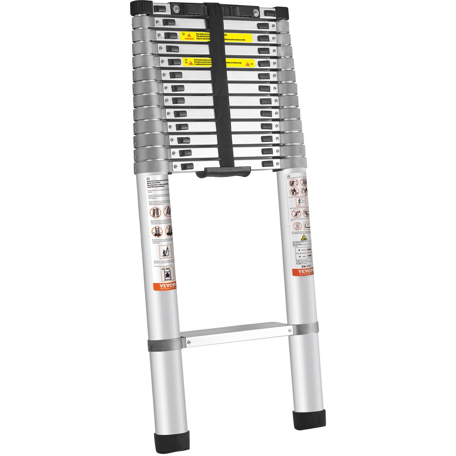 VEVOR Telescoping Ladder 18.5 ft Aluminum One-Button Retraction Collapsible Extension Ladder 400 lbs Capacity with Non-Slip Feet Portable