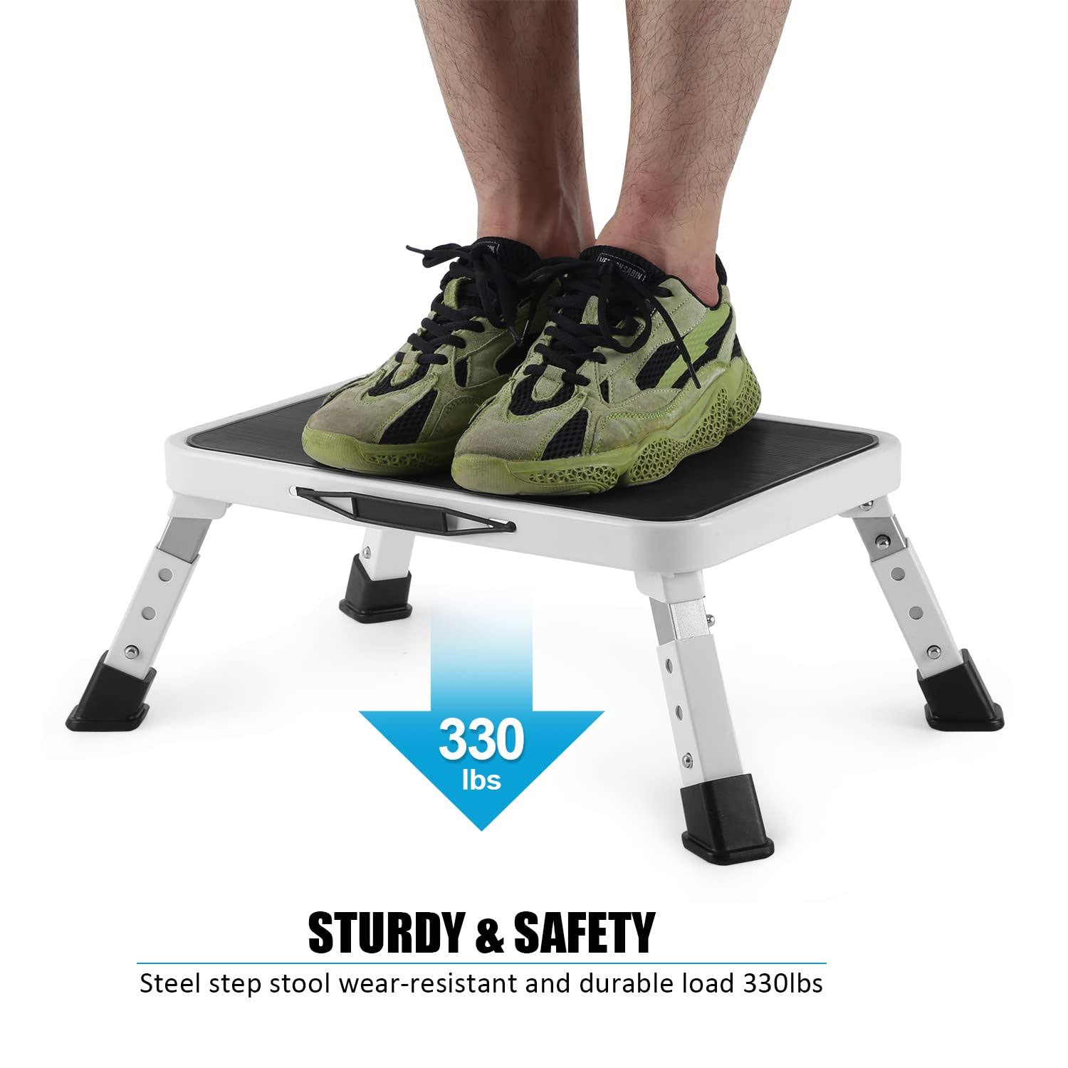 Jocauto Folding Step Stool, Height-Adjustable Step Stool with 15