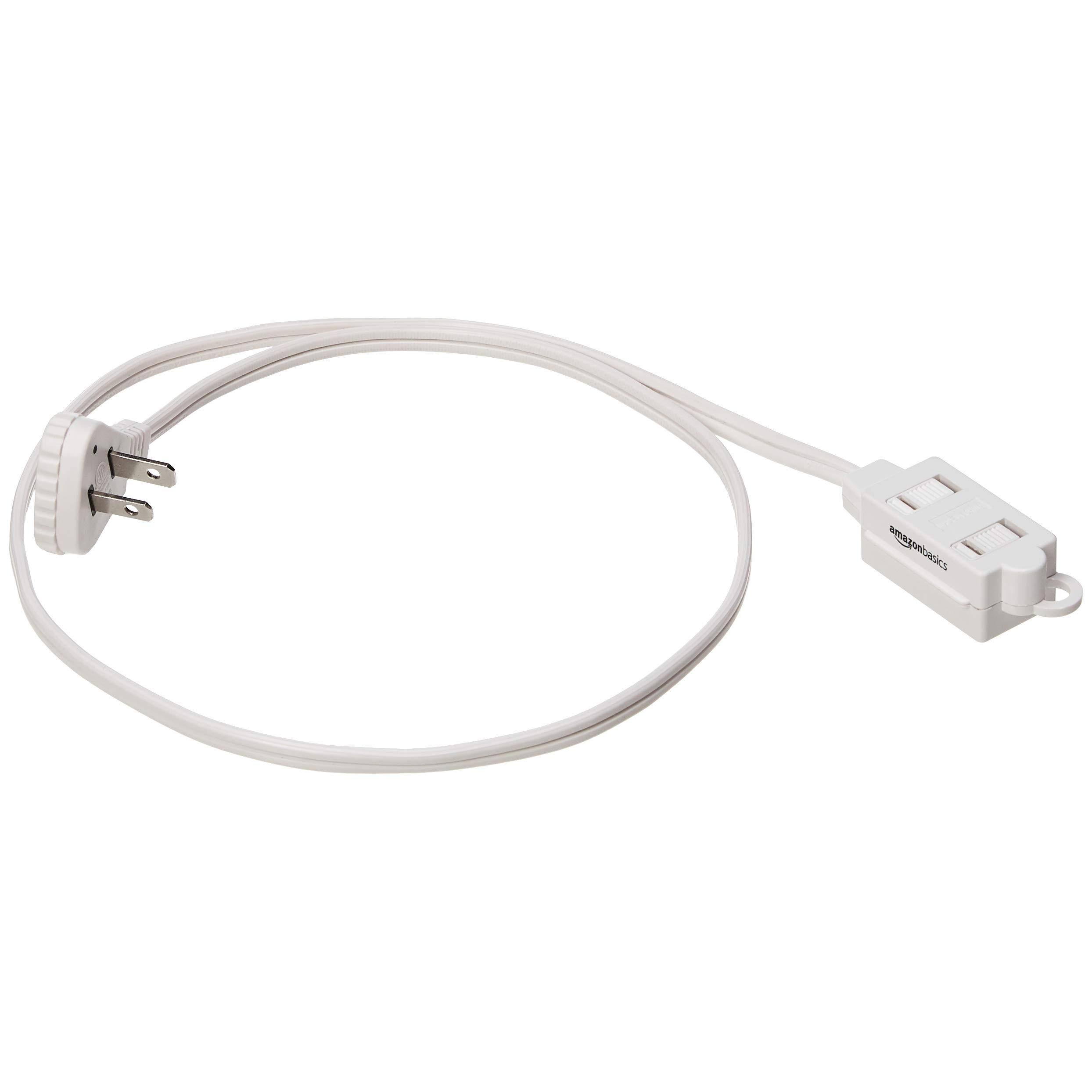 Amazon Basics 3-Foot 2-Prong Indoor Extension Cord Power Strip- Flat Plug- 13 Amps, 1625 Watts, 125 VAC- 2-Pack, White