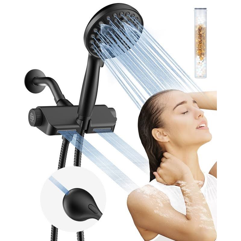 MakeFit Filtered Shower Head with Handheld Combo Matte Black- Dual 2-in-1 Spa System with Massage Shower Head and 10 Modes Hand Held Shower Head,