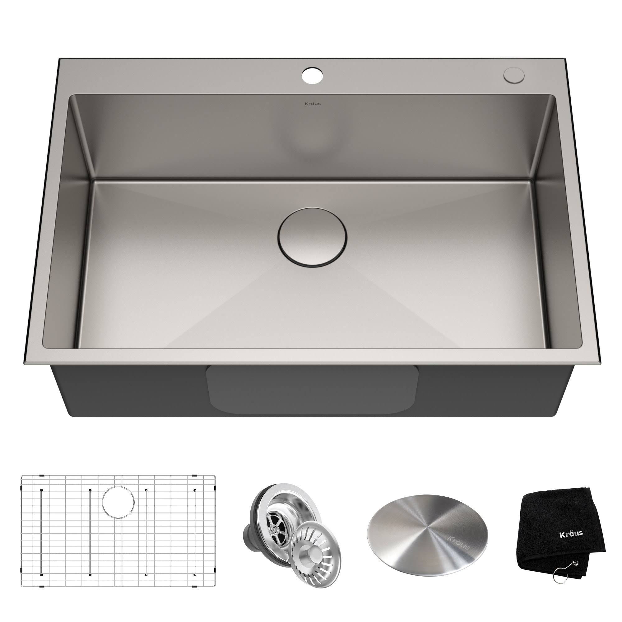 Kraus KHT300-33 Standart Pro 33 inch Drop-In Single Bowl 16 Gauge Stainless Steel Kitchen Sink