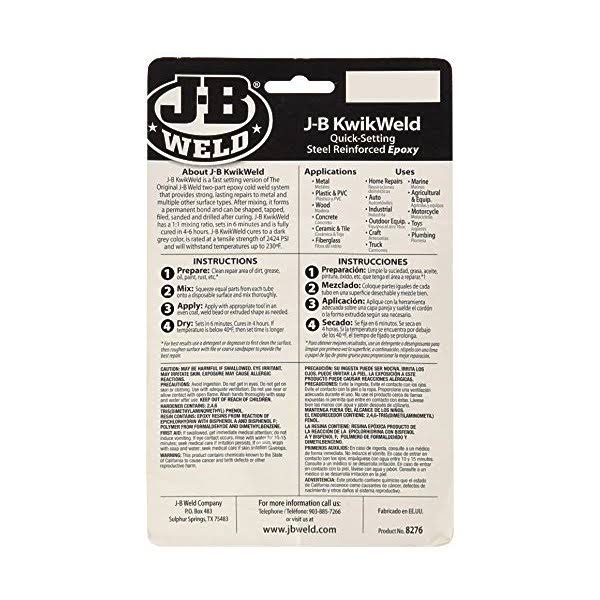 J-B Weld 8276 KwikWeld Quick Setting Steel Reinforced Epoxy- 2 oz
