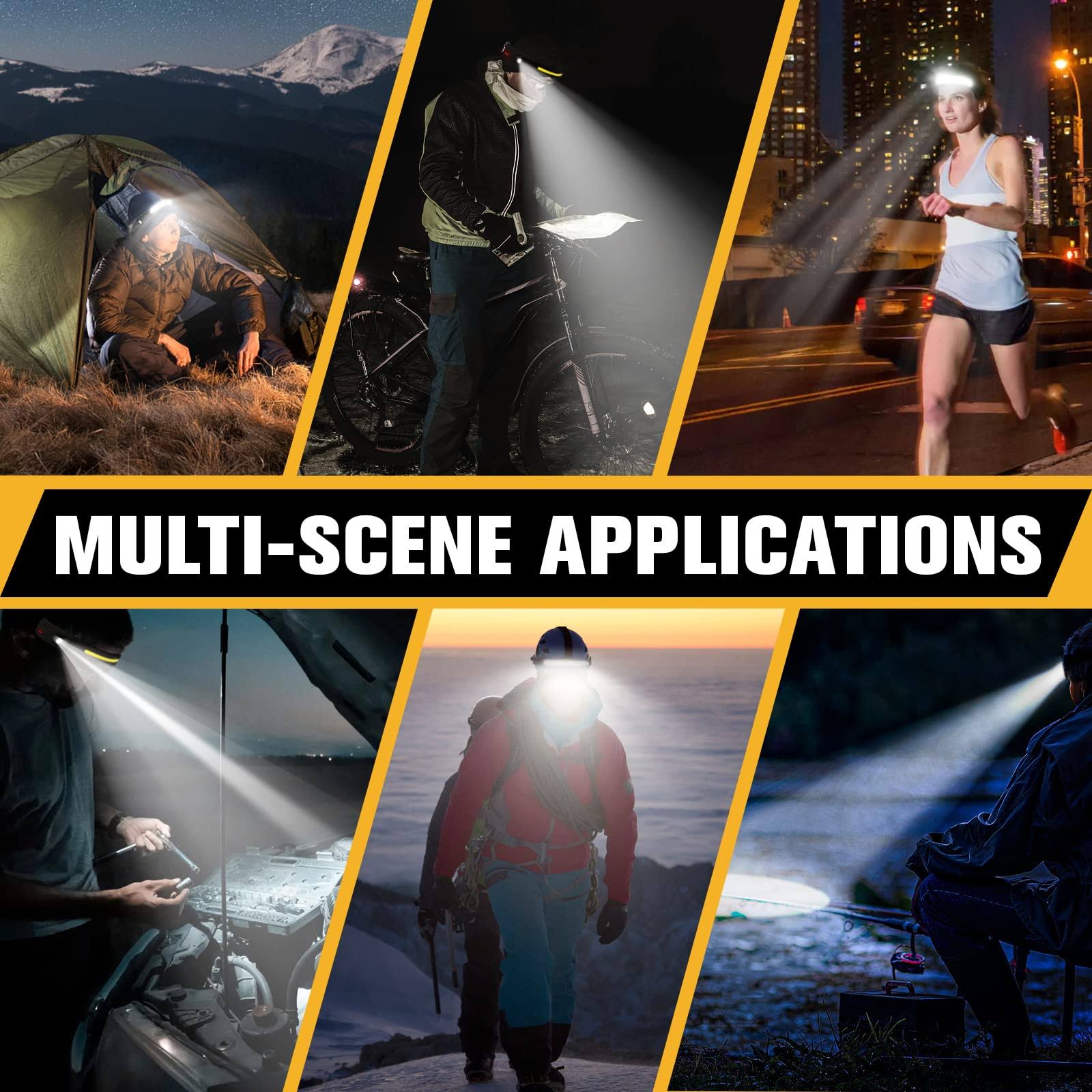 Lammyner LED Headlamp Rechargeable 2pcs, Extremely Bright Rechargeable HEADLAMP, 230�� Wide Beam Head Lamp with Motion Sensor, Lightweight Waterproof