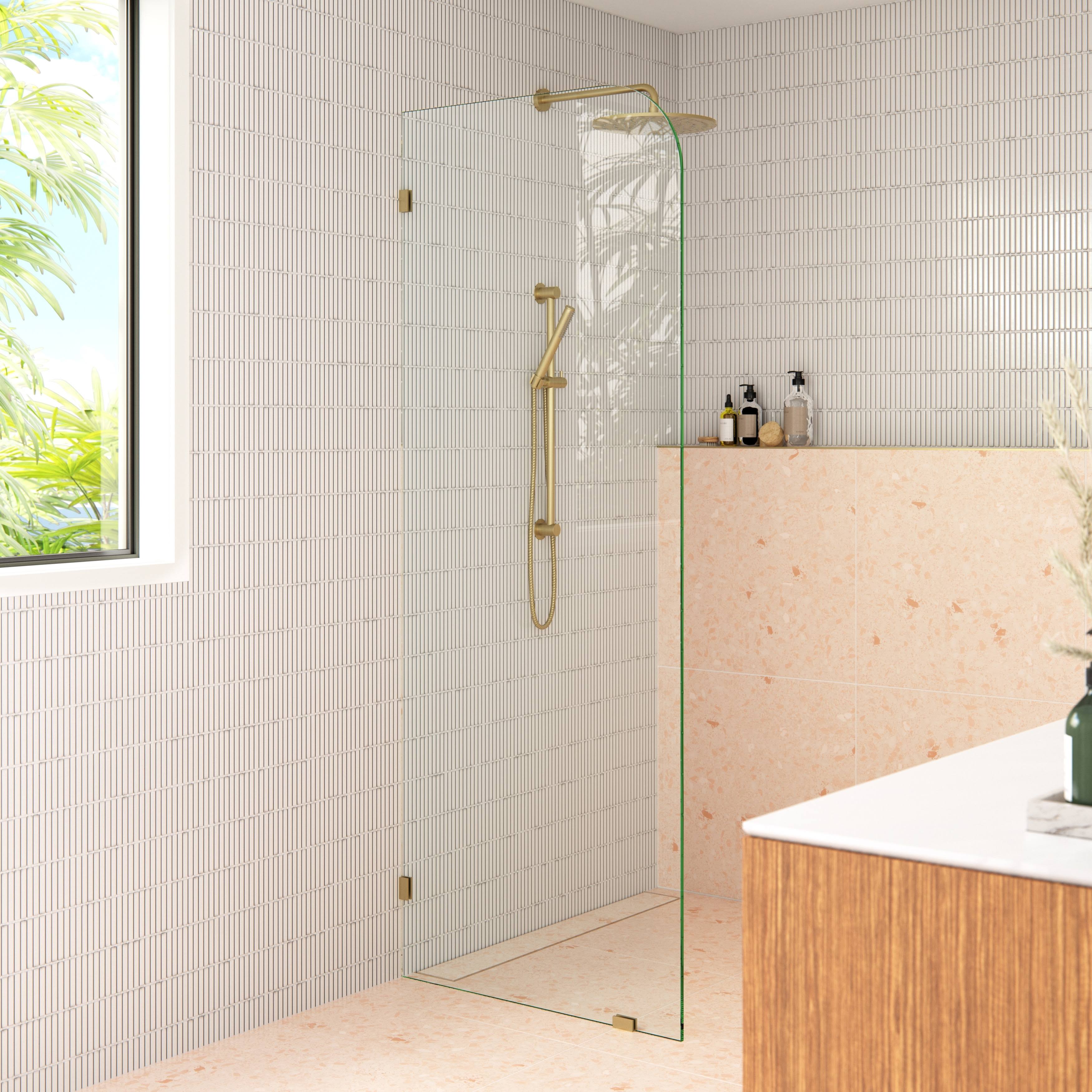 Glass Warehouse GW-F-RAD-30-SB Solaris 30 in. x 78 in. Fully Frameless Radius Single Fixed Shower Panel Finish: Satin Brass