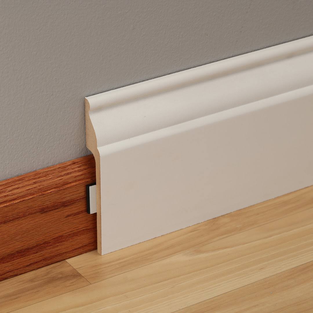 Ornamental CoverTrim 7/8 in. x 5-1/4 in. x 96 in. MDF Baseboard MOULDING, Primed White