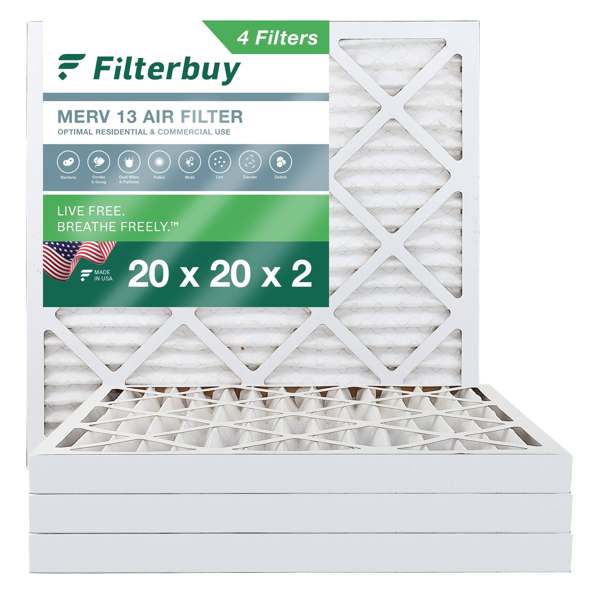 Filterbuy 20x20x2 MERV 13 Pleated HVAC AC Furnace Air Filters (4-Pack)