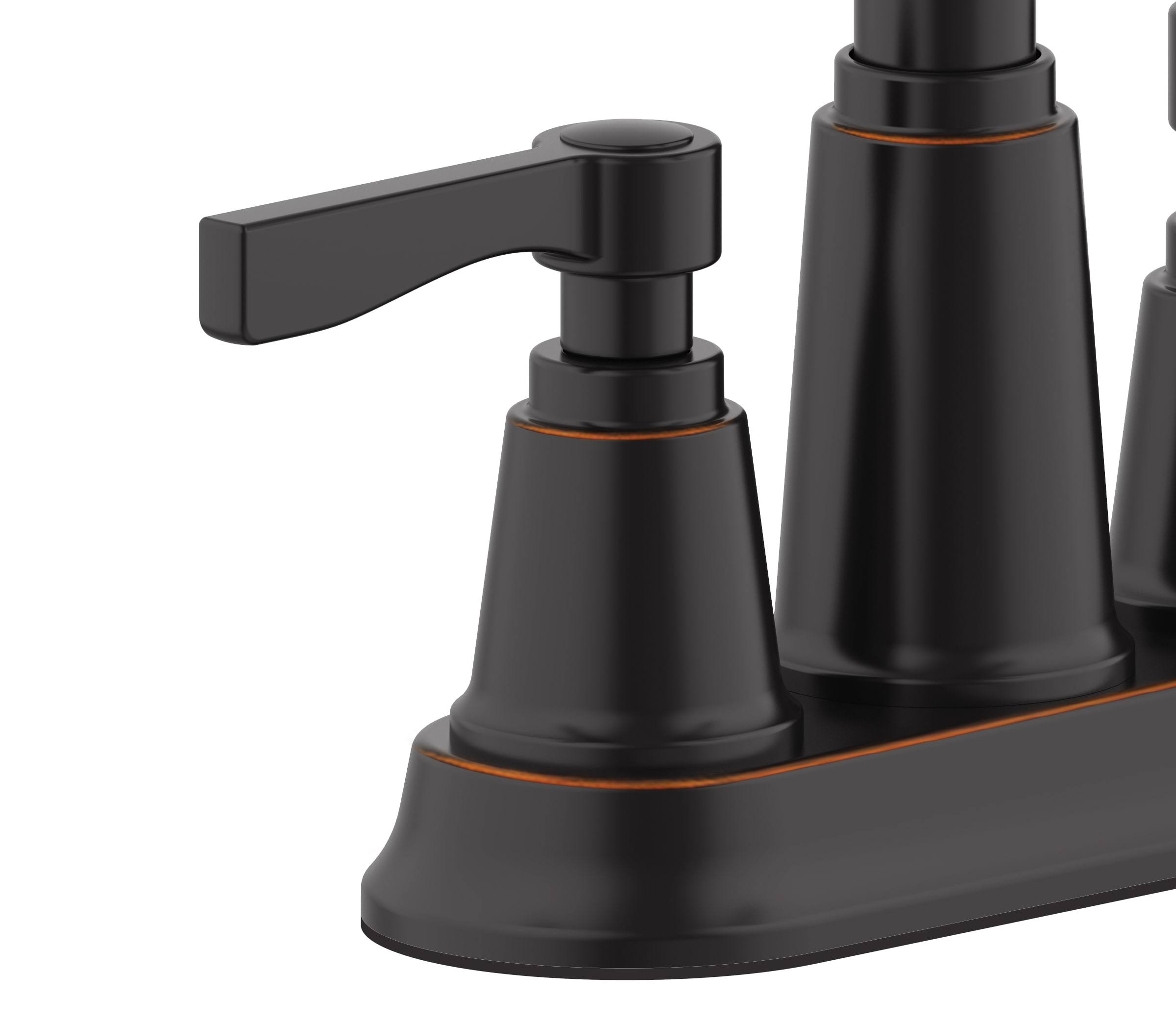 Allen + Roth Townley Oil Rubbed Bronze 4-in Centerset 2-Handle WaterSense Bathroom Sink Faucet with Drain and Deck Plate | 67130W-602707