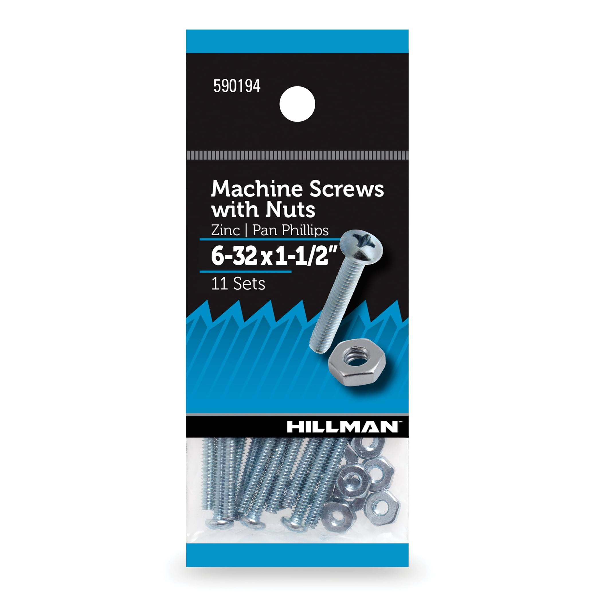 Hillman Pan Head Phillips Machine Screw 6-32 x 1.5 inch Zinc, Steel, 11 Sets 590194