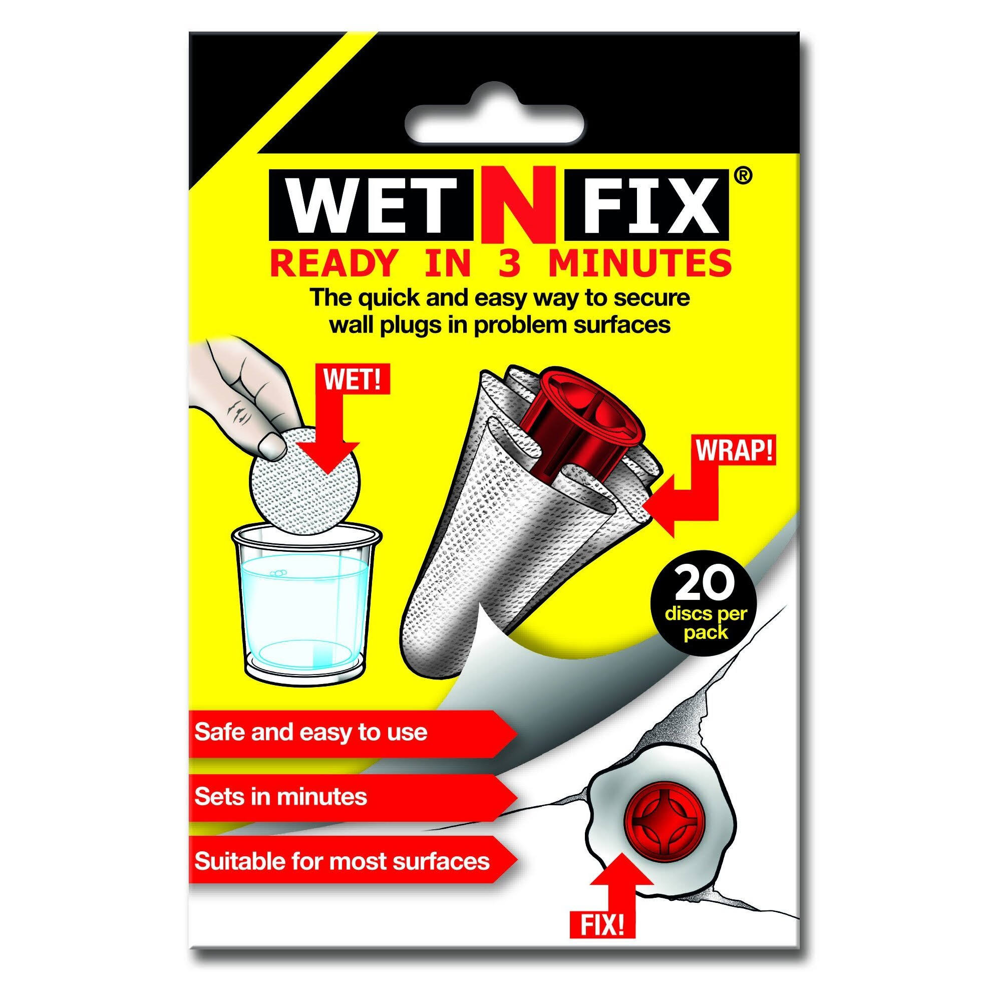 WETNFIX (20 Discs)- Fixing Wall Anchors Fast! Ideal for Loose Wall Fixtures Such As Curtain Rails, Toilet Roll holders.
