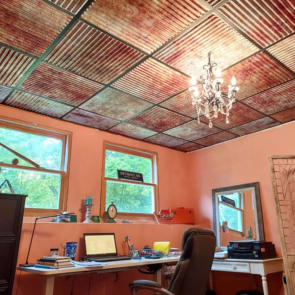 FromPlainToBeautifulInHours Ridged Metal 2 ft. x 4 ft. PVC Lay-In Ceiling Tile in Old Tin Roof ( 8 Sq. ft. / Each )