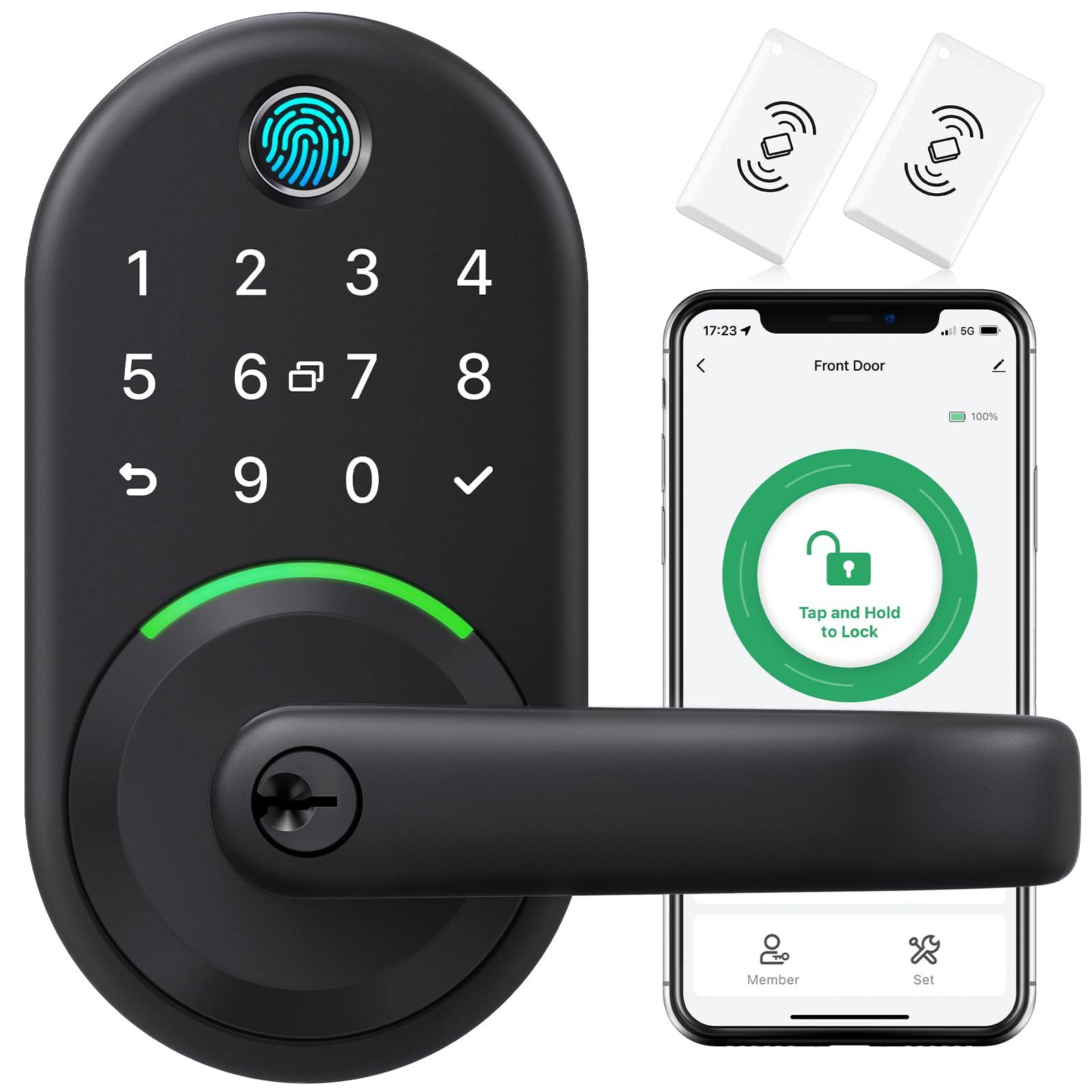 Smart Door Handle Lock with Keypad:Yamiry Fingerprint Lock- Keyless Entry Door Lock for Front Door- Digital Door Lock- WiFi Door Lock with App-