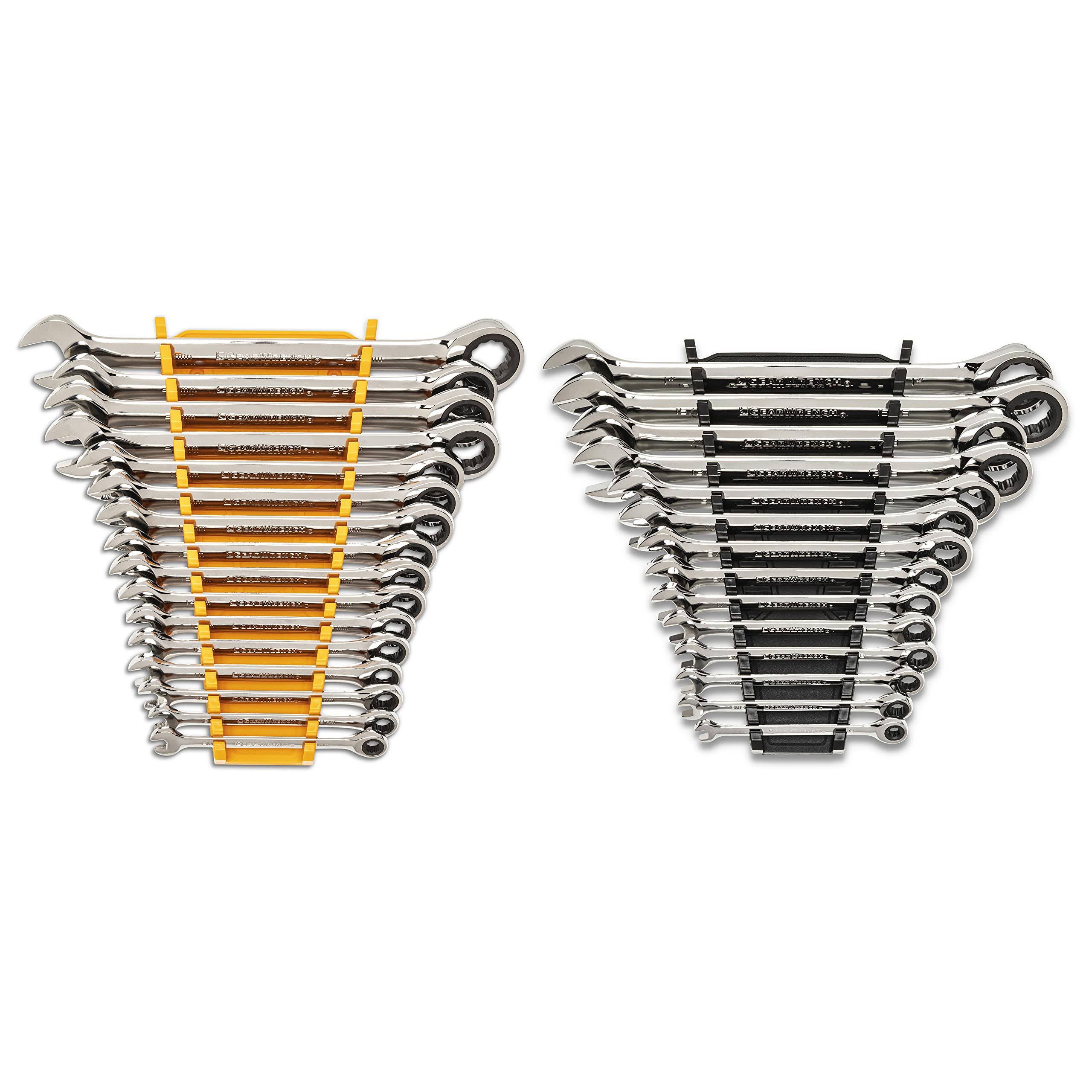 GearWrench 30 Piece 12 Point Ratcheting Combination SAE/Metric (1/4-1 in., 8-24 mm) Wrench Set with Wrench Racks- 86702